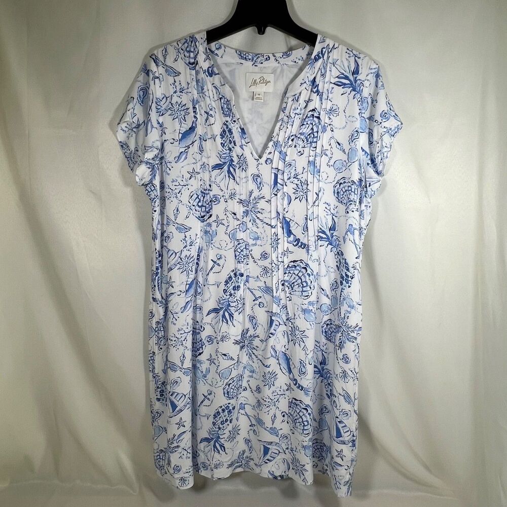 Lilly Pulitzer Ansella Tunic Dress Resort White Barefoot Beachcombers Blue White